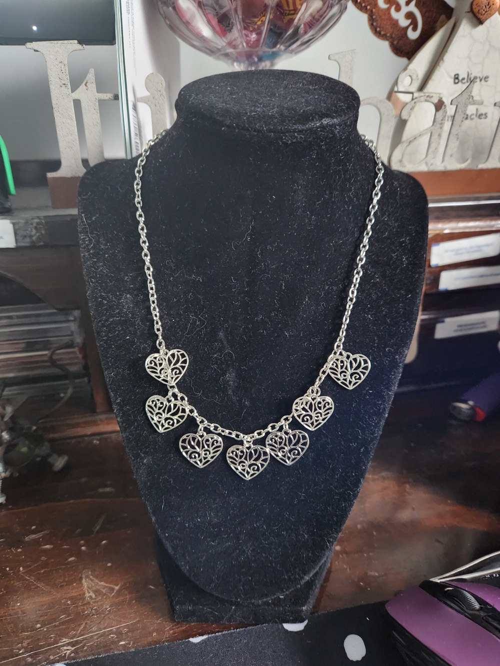 Filigree Heart Charm Silver Tone Necklace - Women Jewelry